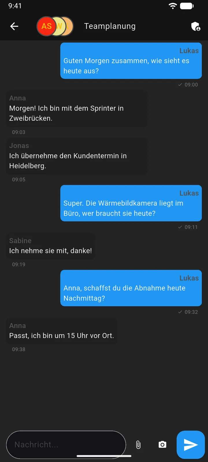 SWTracker-App: Betriebsinterner Team-Chat